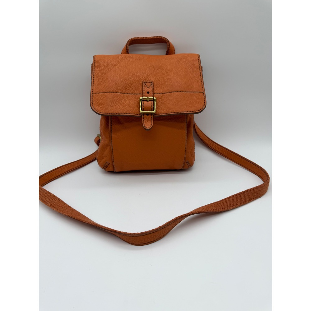 Fossilβ Orange Pebbled Leather Small Crossbody Flap Bag Buckle Detail Messenger